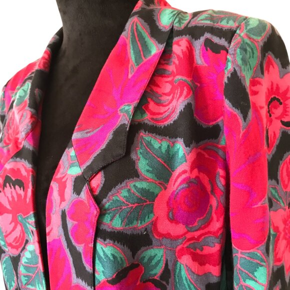 Leslie Fay Floral Blazer: Vintage Jacket w/Union Label, Red Purple Green Size 14 - Picture 7 of 11